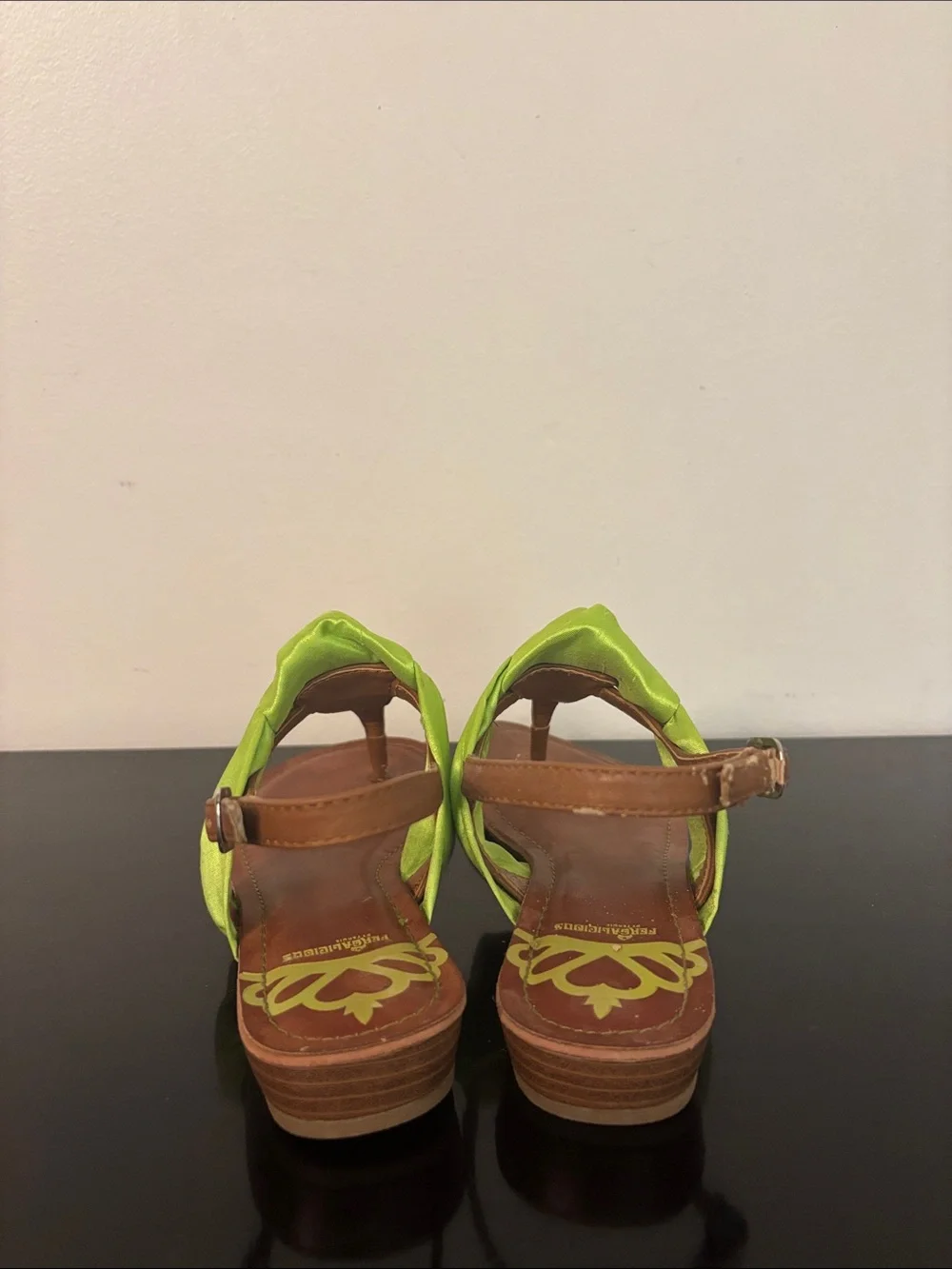 Fergalicious Lime Green Satin Knot Slingback Sandals